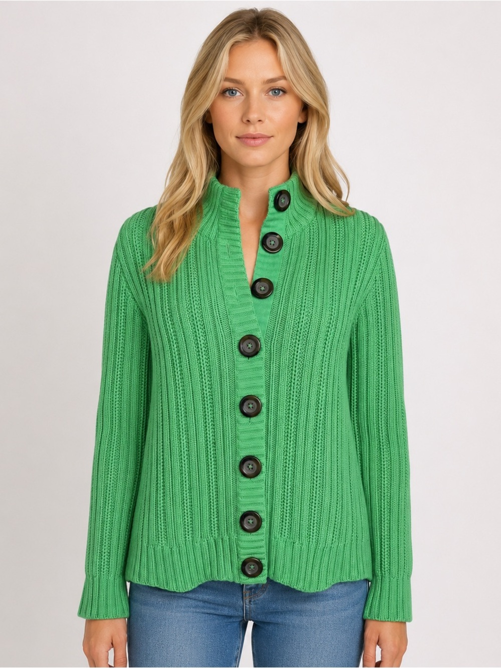 Boden Green Cotton Ribbed Cardigan Sweater Jacket Chunky Knit Size 18